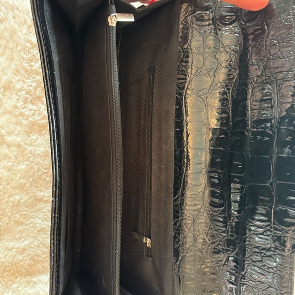 Black Crocodile Print Faux Leather Clutch with Large Mirror Broach - Picture 3 of 7